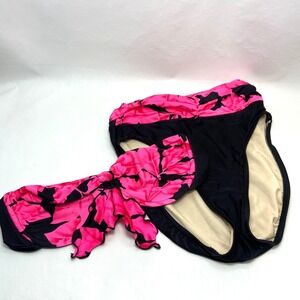 Vtg Slimsuit Swimsuit Hot Pink Black 2 Piece size 14 Strapless Underwire Floral